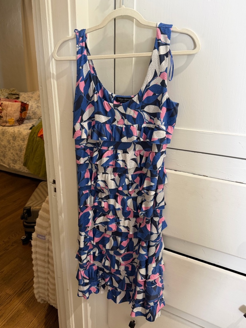 Sleeveless Blue & Pink Ruffle Mini Dress - Picture 3 of 7